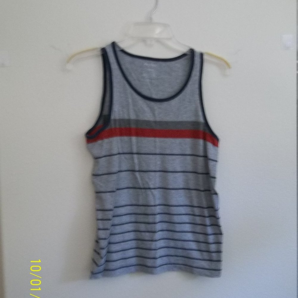 Arizona Boys L 14/16 Gray Striped Blue/Red Tank Top